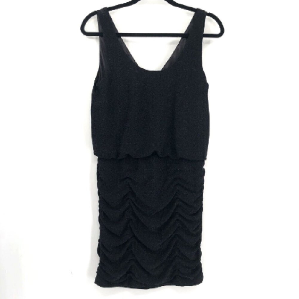 AIDAN by AIDAN MATTOX Dress Black Sparkle Metallic Shirred Sleeveless Holiday 6